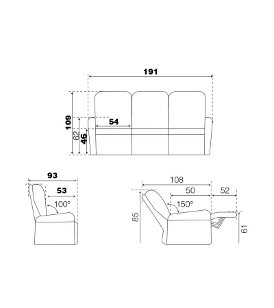 CANAPE 3 places SAUGE  ELECTRIQUE ZERO GRAVITE  C36