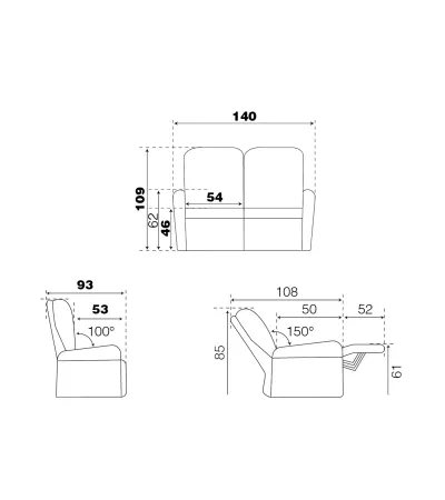 CANAPE 2 PLACES SUBTIL VERSION FIXE OU ELECTRIQUE C37